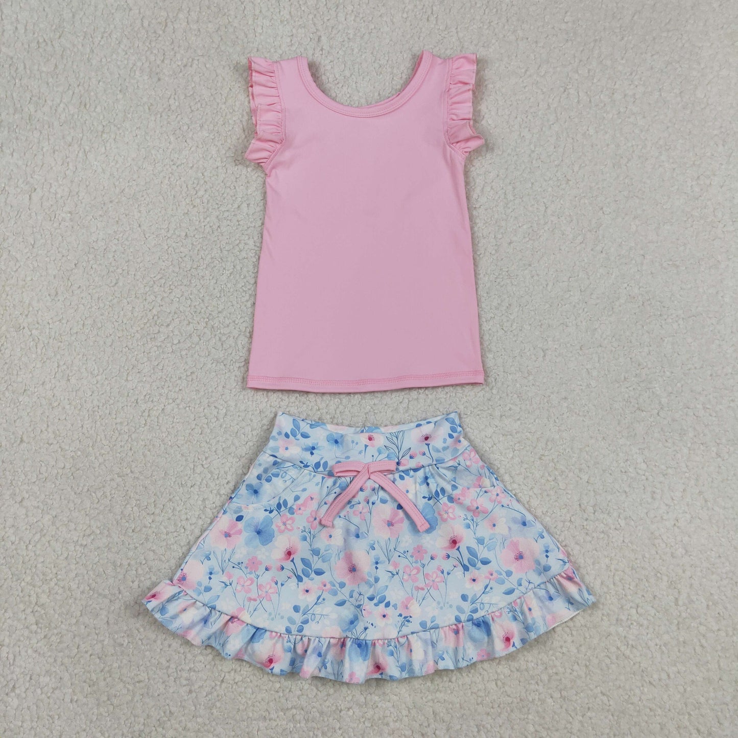 GSD3773 RTS NO MOQ （In stock ）Sleeveless pink top floral skirt girls active wear set