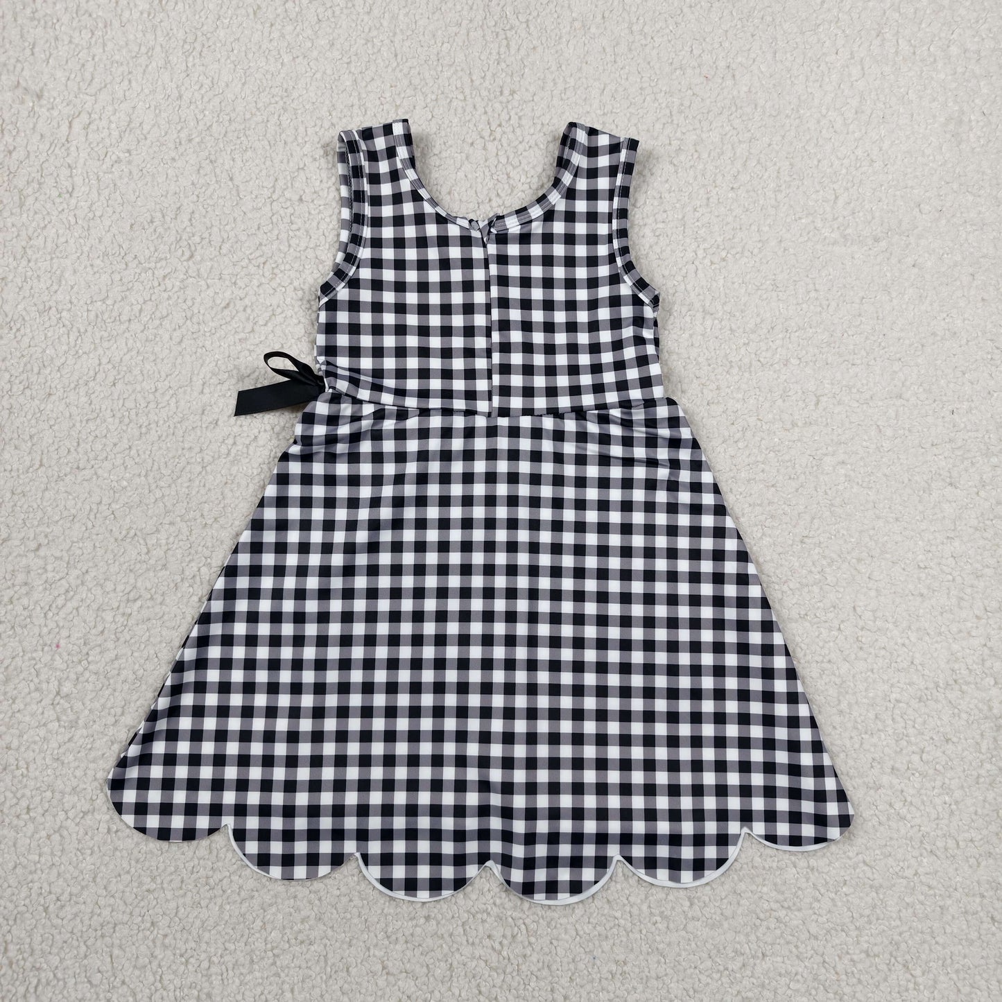 GSD3777 RTS NO MOQ （In stock）Sleeveless black plaid scallop kids girls athletic dresses