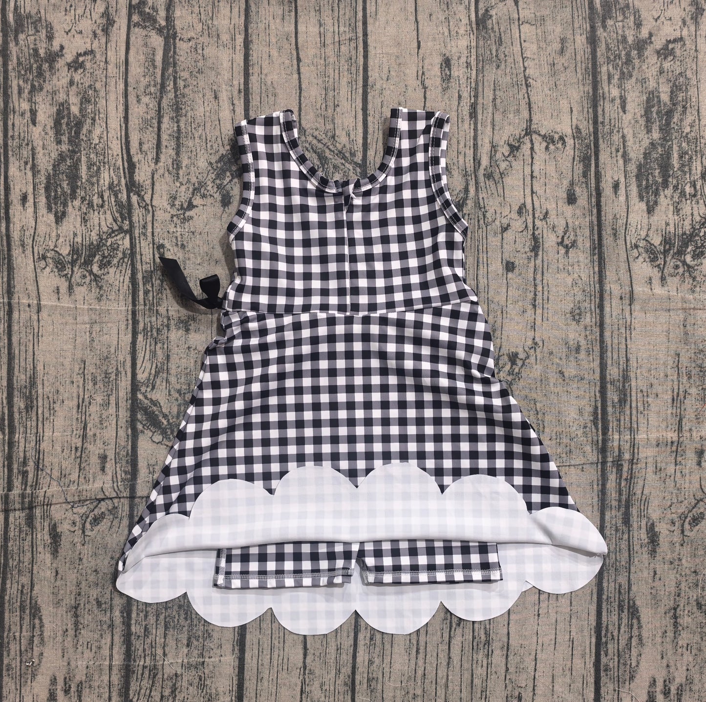 4.18 GSD3777 Sample No Moq Preorder Baby Girls Black Checked Sleeveless Yoga Active Scallop Shorts Knee Length Dresses