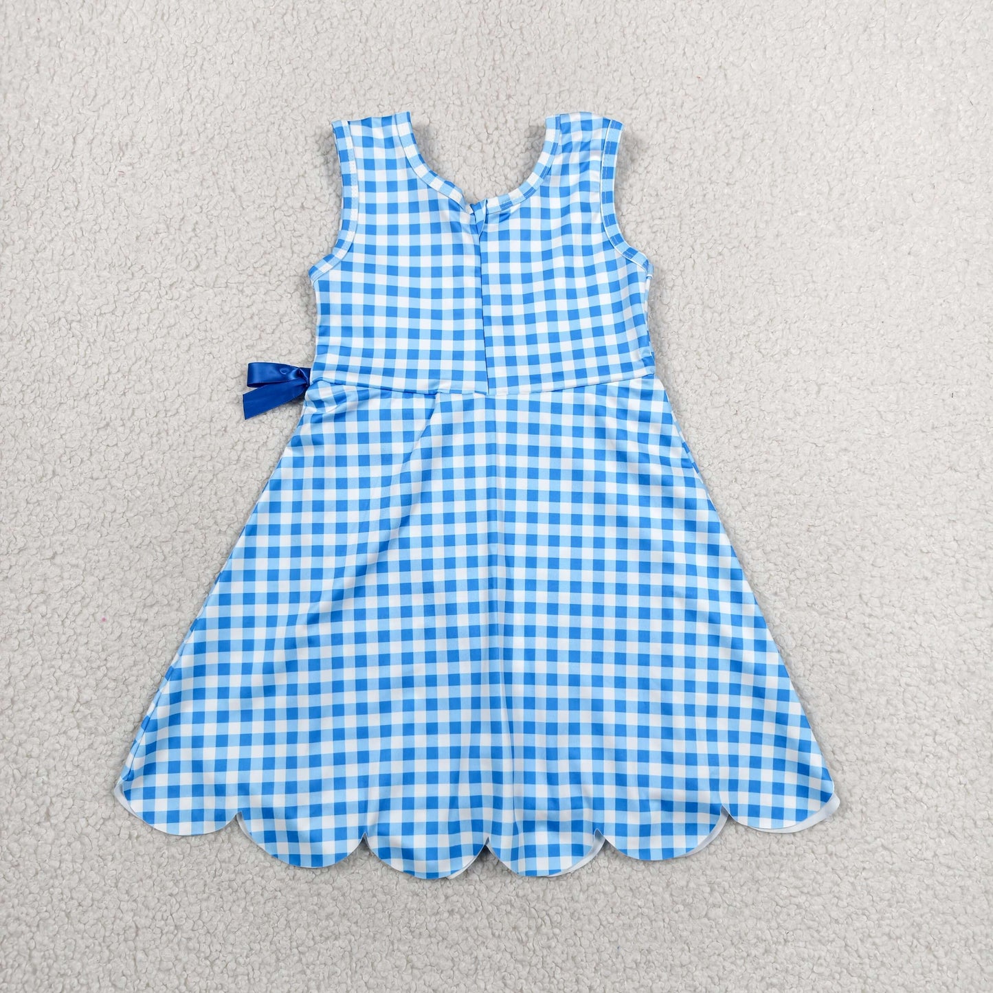 GSD3778 RTS NO MOQ （In stock）Sleeveless light blue plaid scallop kids girls athletic dresses