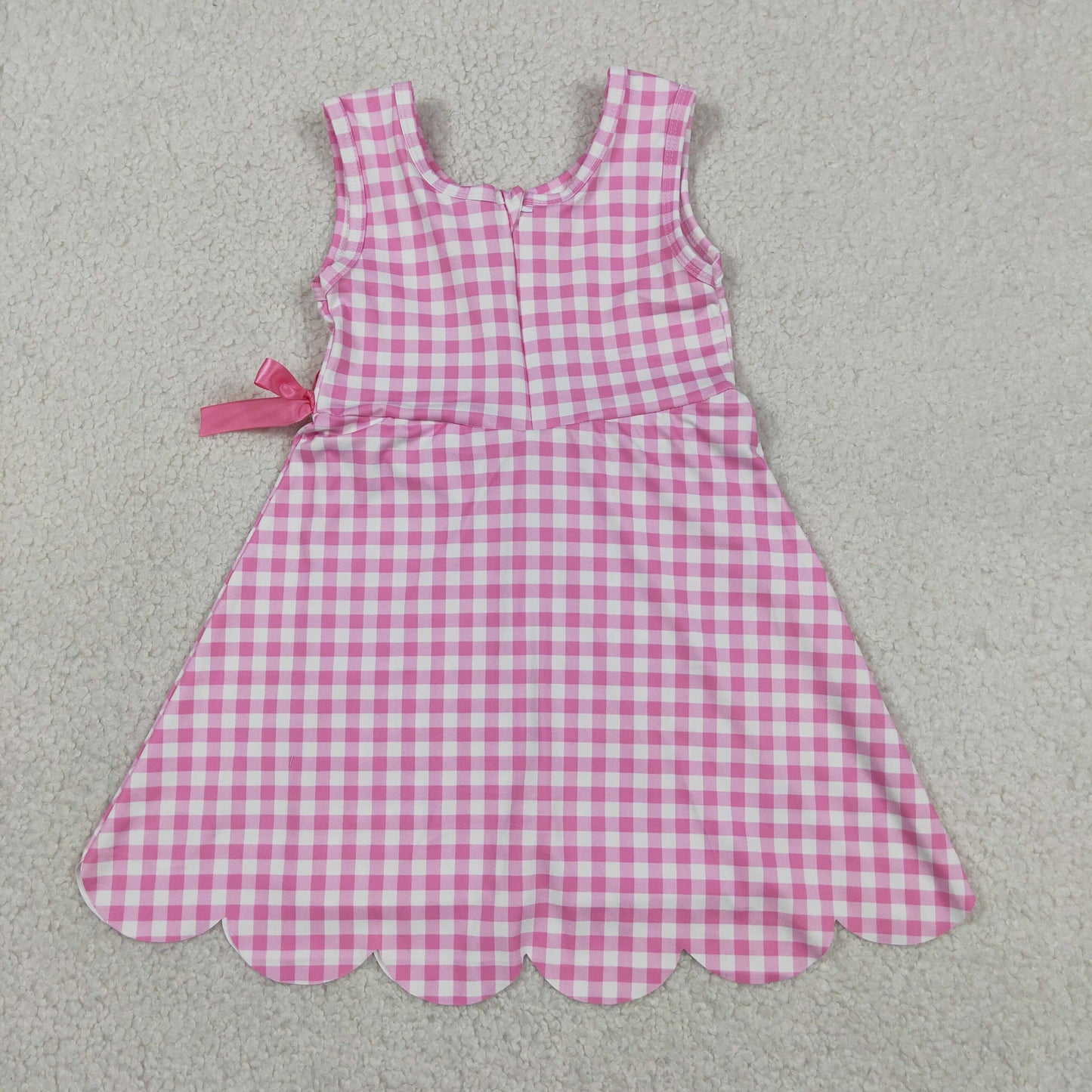 GSD3779 RTS NO MOQ （In stock ）Sleeveless pink plaid scallop kids girls athletic dress