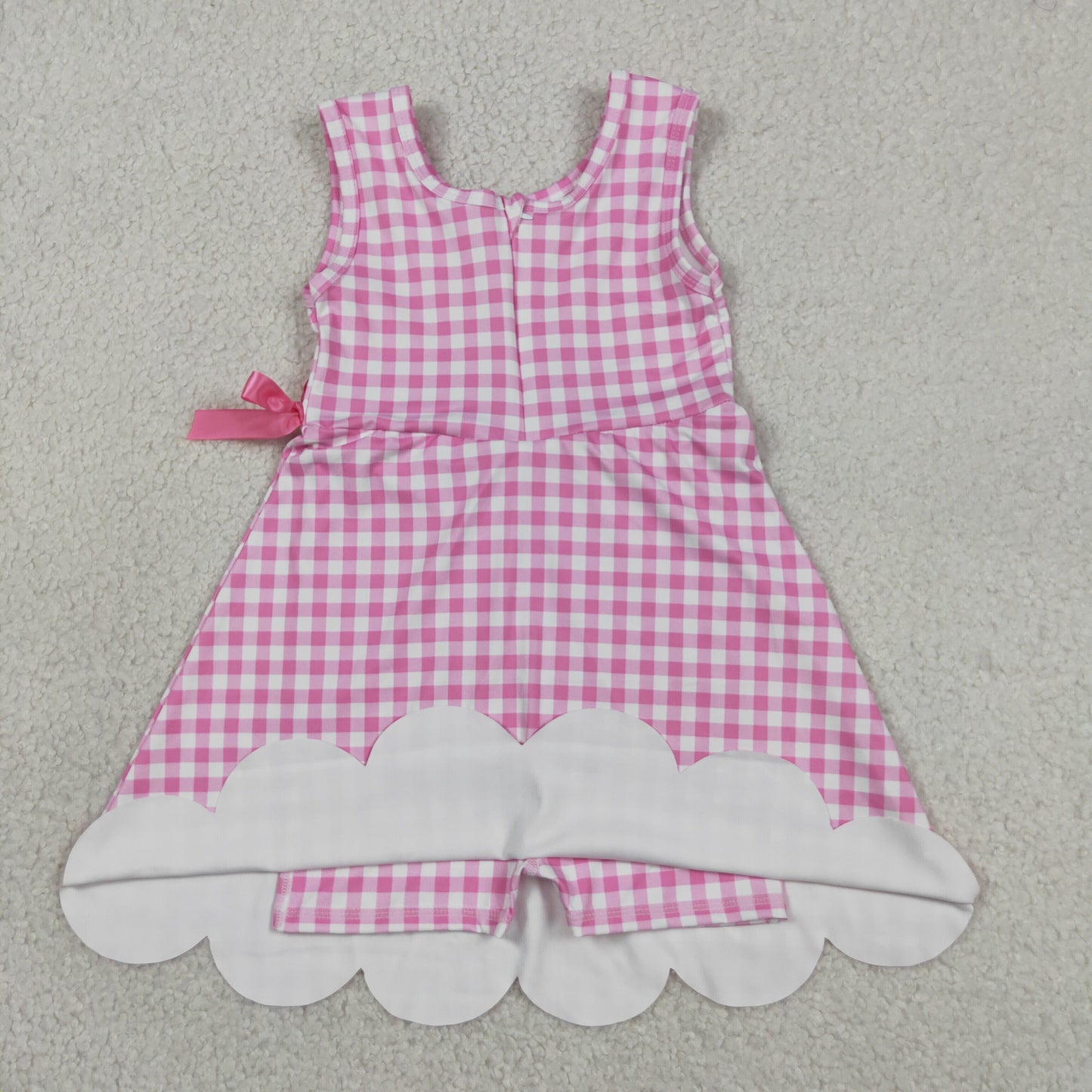 GSD3779 RTS NO MOQ （In stock ）Sleeveless pink plaid scallop kids girls athletic dress