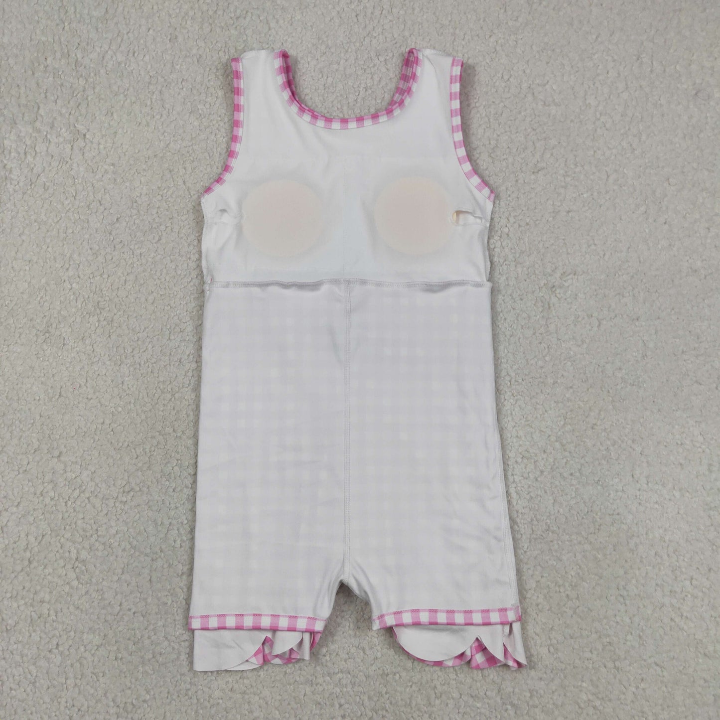 GSD3779 RTS NO MOQ （In stock ）Sleeveless pink plaid scallop kids girls athletic dress