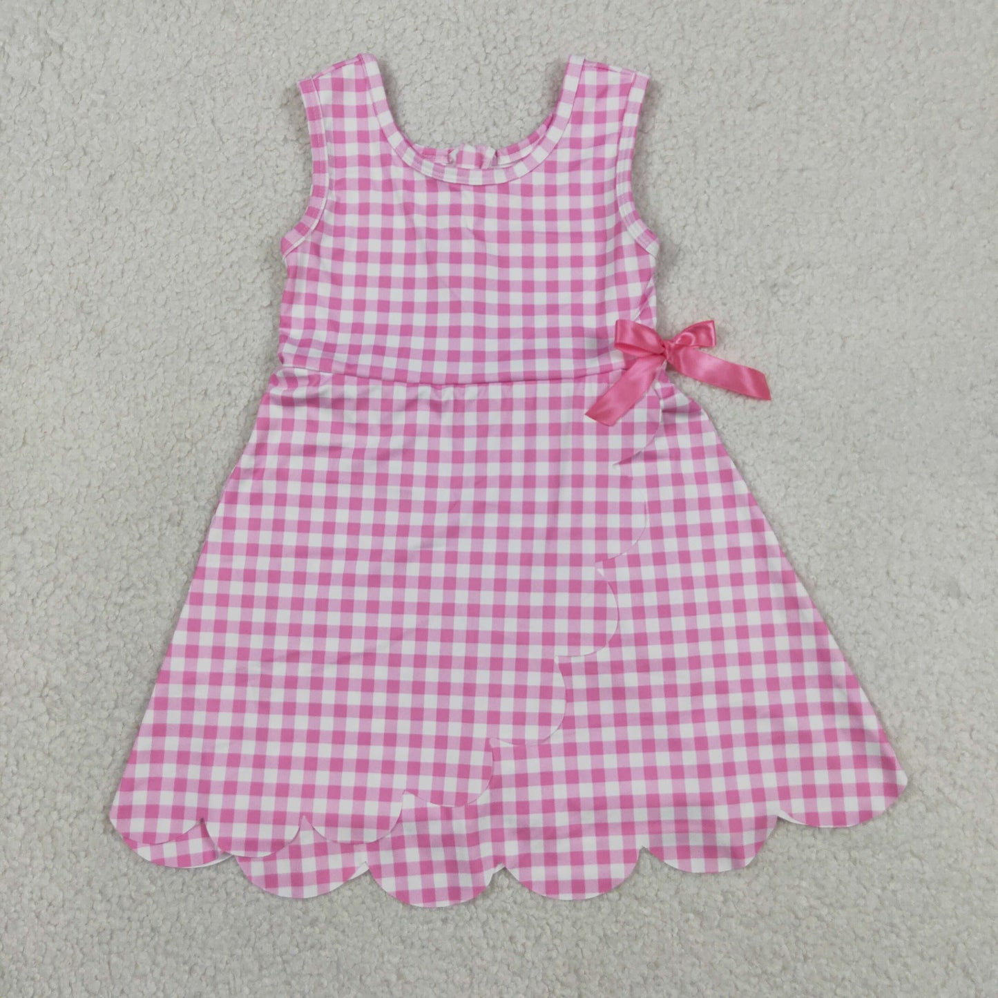 RTS Sibling Baby Girls Blue Orange Checked Yoga Active Shorts Scallop Knee Length Dresses