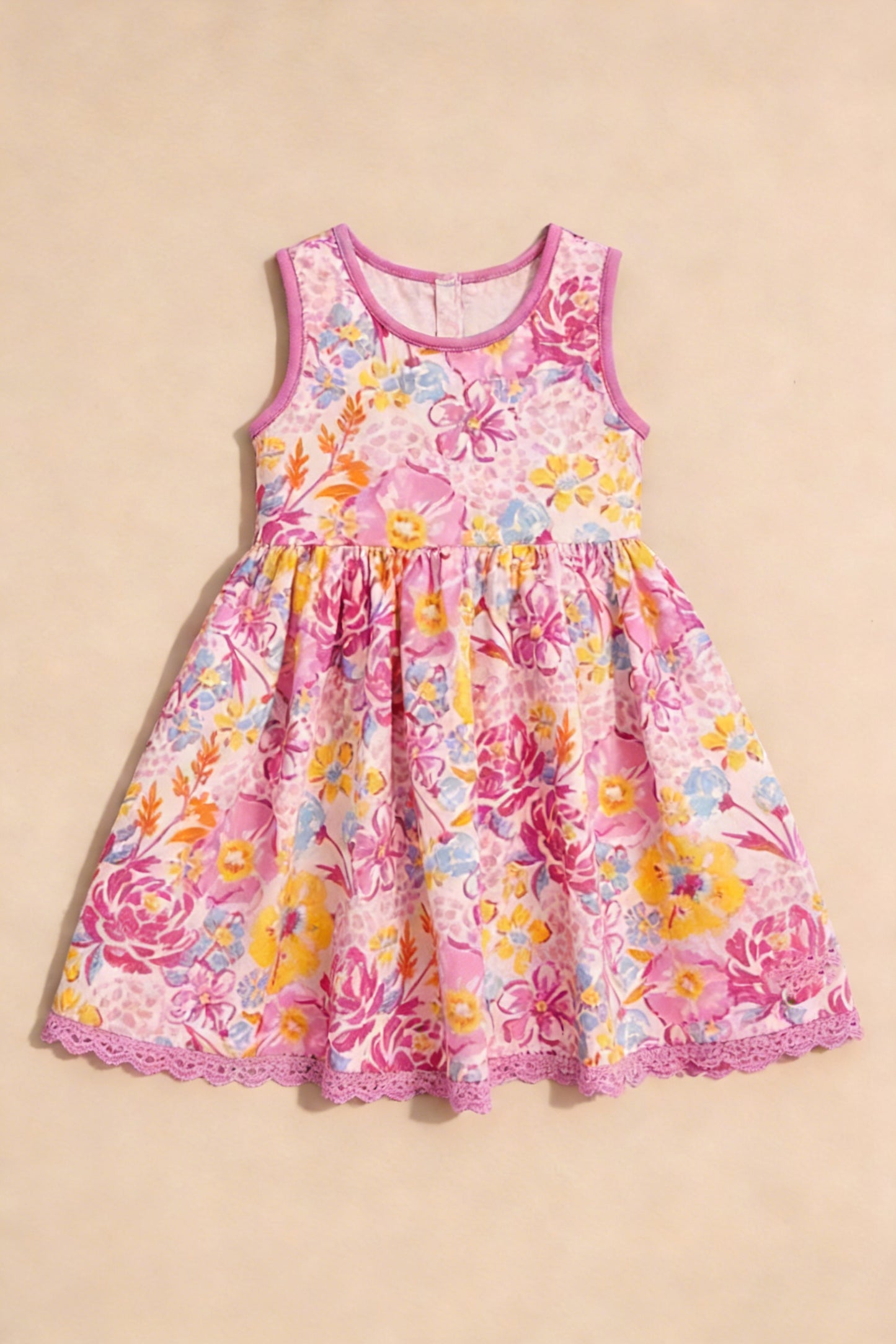 2.4 GSD3795 Pre order No Moq Baby Girls Sleeveless Colorful Flowers Ruffle Knee Length Dresses