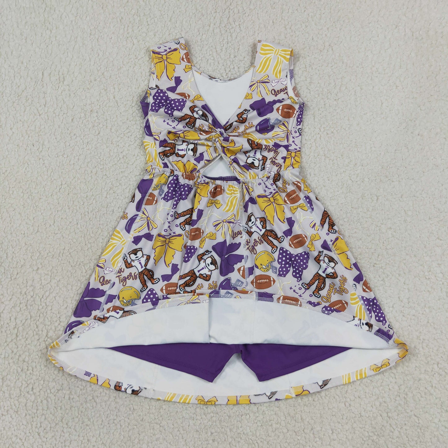 GSD3801  RTS NO MOQ （In stock）Baby Girls Footballs Bows Yoga Active Shorts Knee Length Dresses