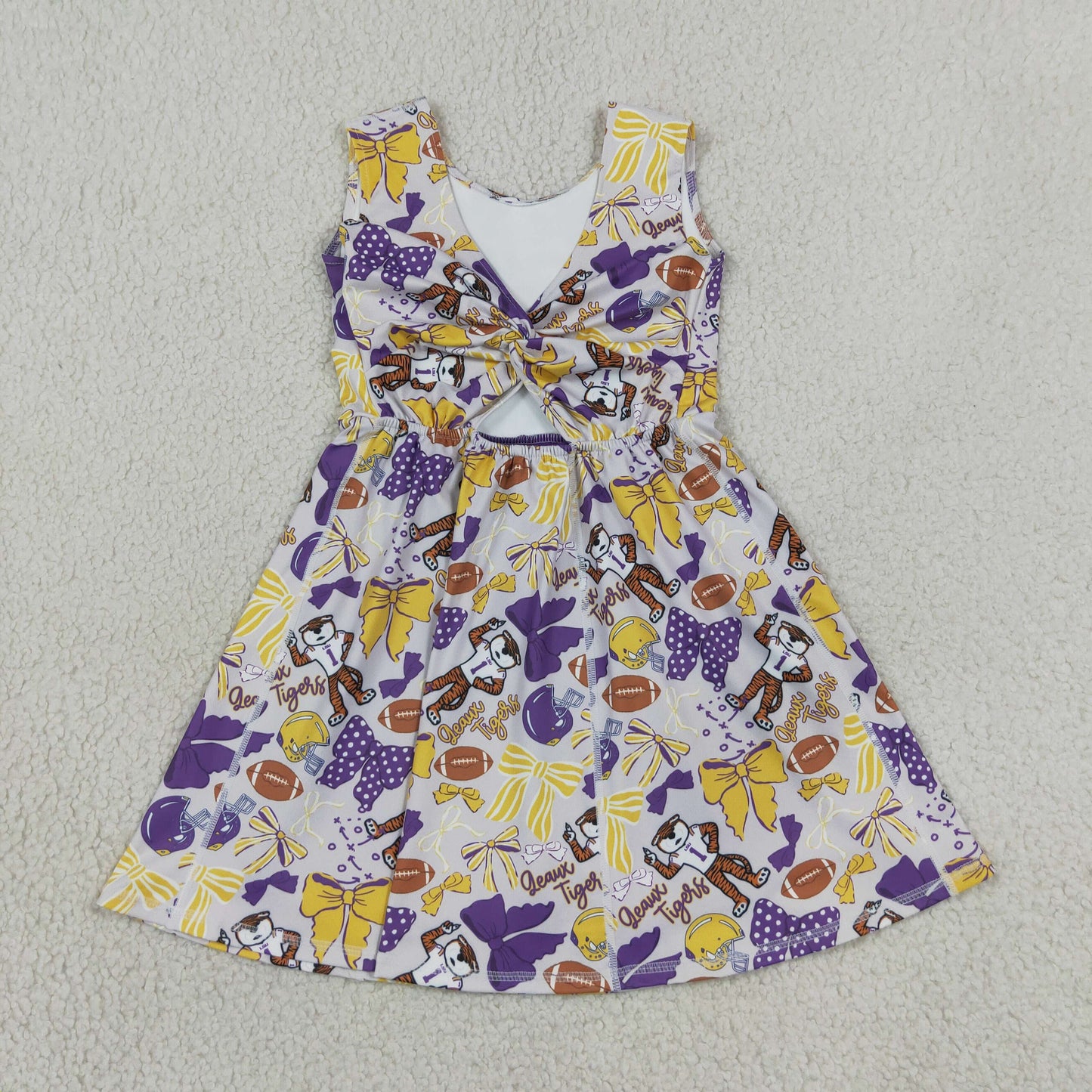GSD3801  RTS NO MOQ （In stock）Baby Girls Footballs Bows Yoga Active Shorts Knee Length Dresses