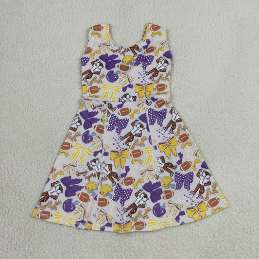 GSD3801  RTS NO MOQ （In stock）Baby Girls Footballs Bows Yoga Active Shorts Knee Length Dresses