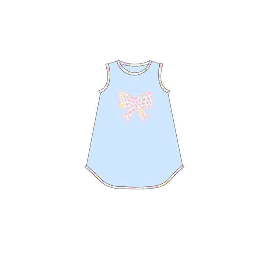 2.4 GSD3803 Pre order No Moq Baby Girls Sleeveless Light Blue Flower Bows Knee Length Dresses