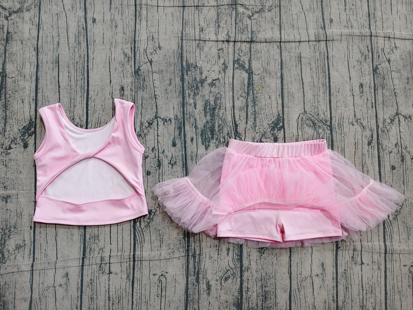 4.19 GSD3806 Sample No Moq Baby Girls Pink Sleeveless Back Bow Vests Tassel Skirt Short Yoga Active Clothes Set