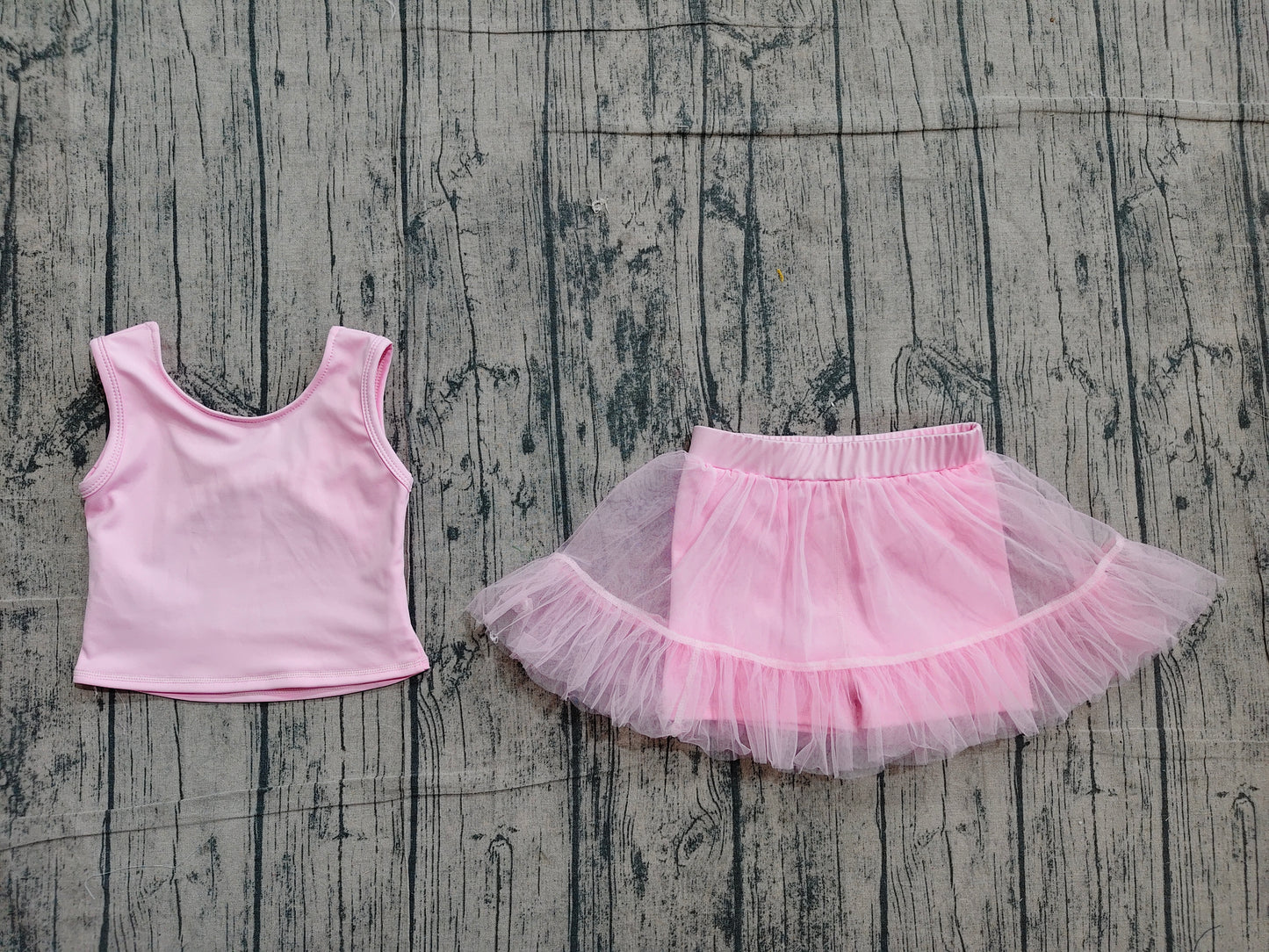4.19 GSD3806 Sample No Moq Baby Girls Pink Sleeveless Back Bow Vests Tassel Skirt Short Yoga Active Clothes Set