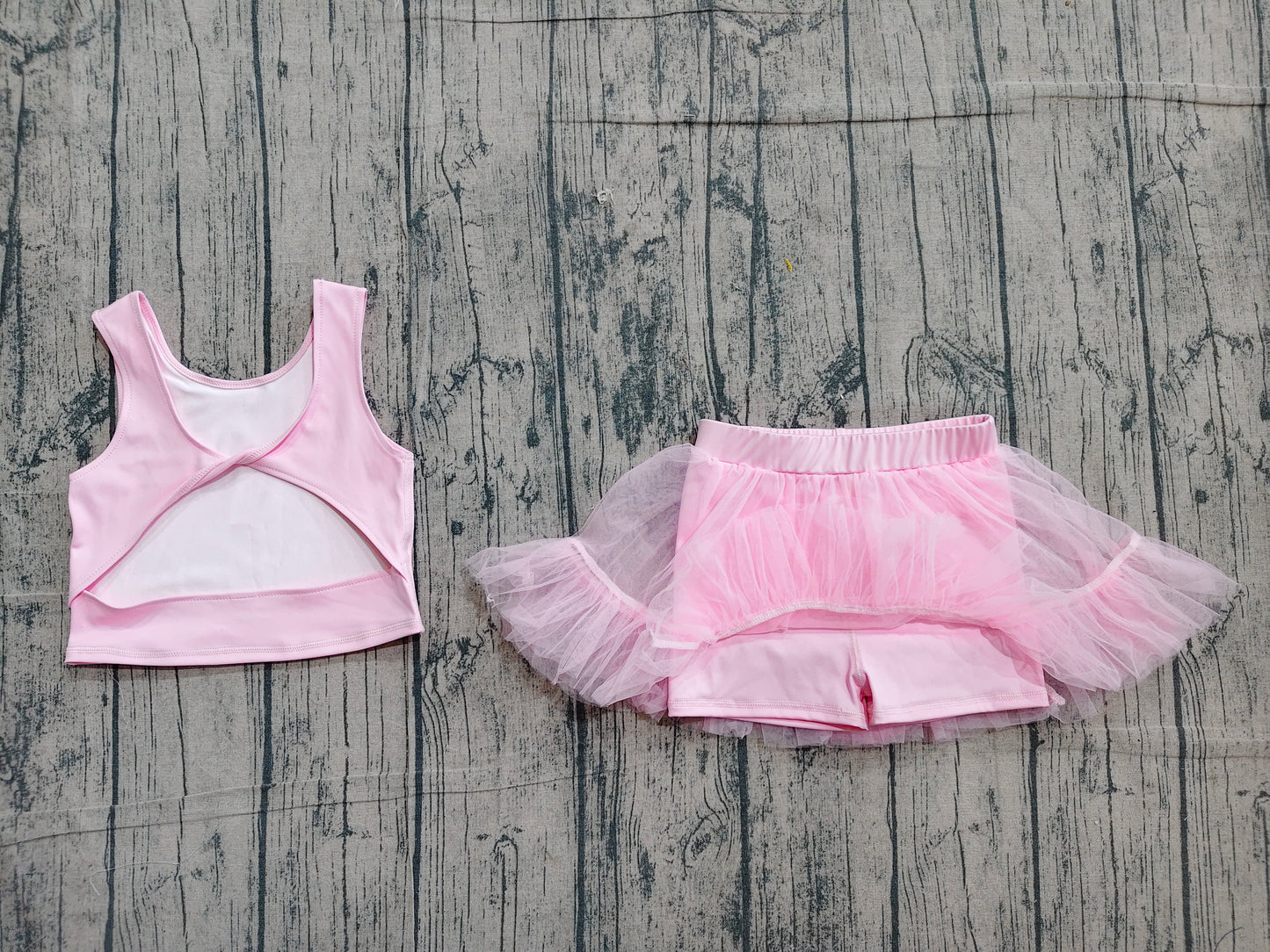 4.19 GSD3806 Sample No Moq Baby Girls Pink Sleeveless Back Bow Vests Tassel Skirt Short Yoga Active Clothes Set