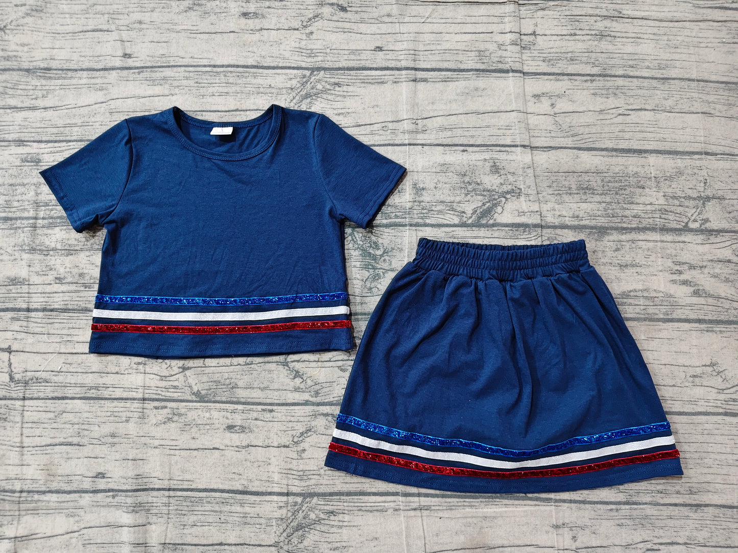 5.15 GSD3811 Baby Girls Navy Short Sleeve Stripe Top Skirt Shorts Clothes Sets