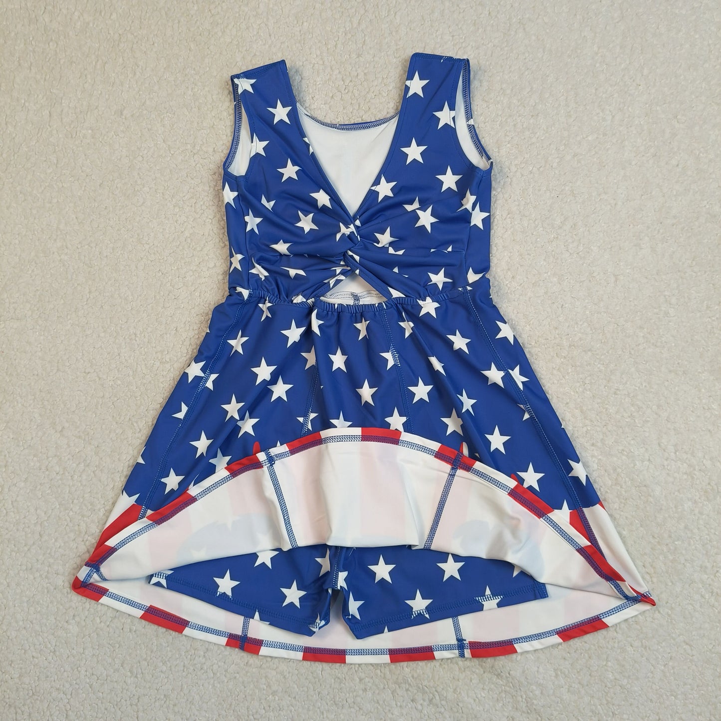 GSD3813 RTS NO MOQ （In stock ）Stars stripe ice cream sprinkle girls 4th of july athletic dress