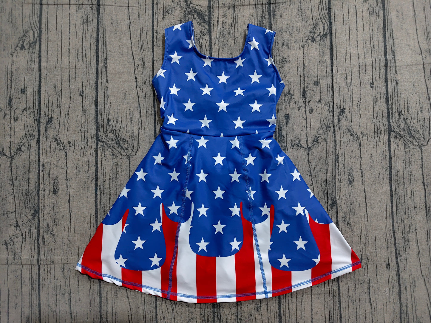 4.1 GSD3813 Sample No Moq Baby Girls Stars Stripe Yoga Active Short 4th of July Knee Length Dress Preorder