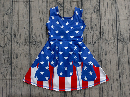 4.1 GSD3813 Sample No Moq Baby Girls Stars Stripe Yoga Active Short 4th of July Knee Length Dress Preorder