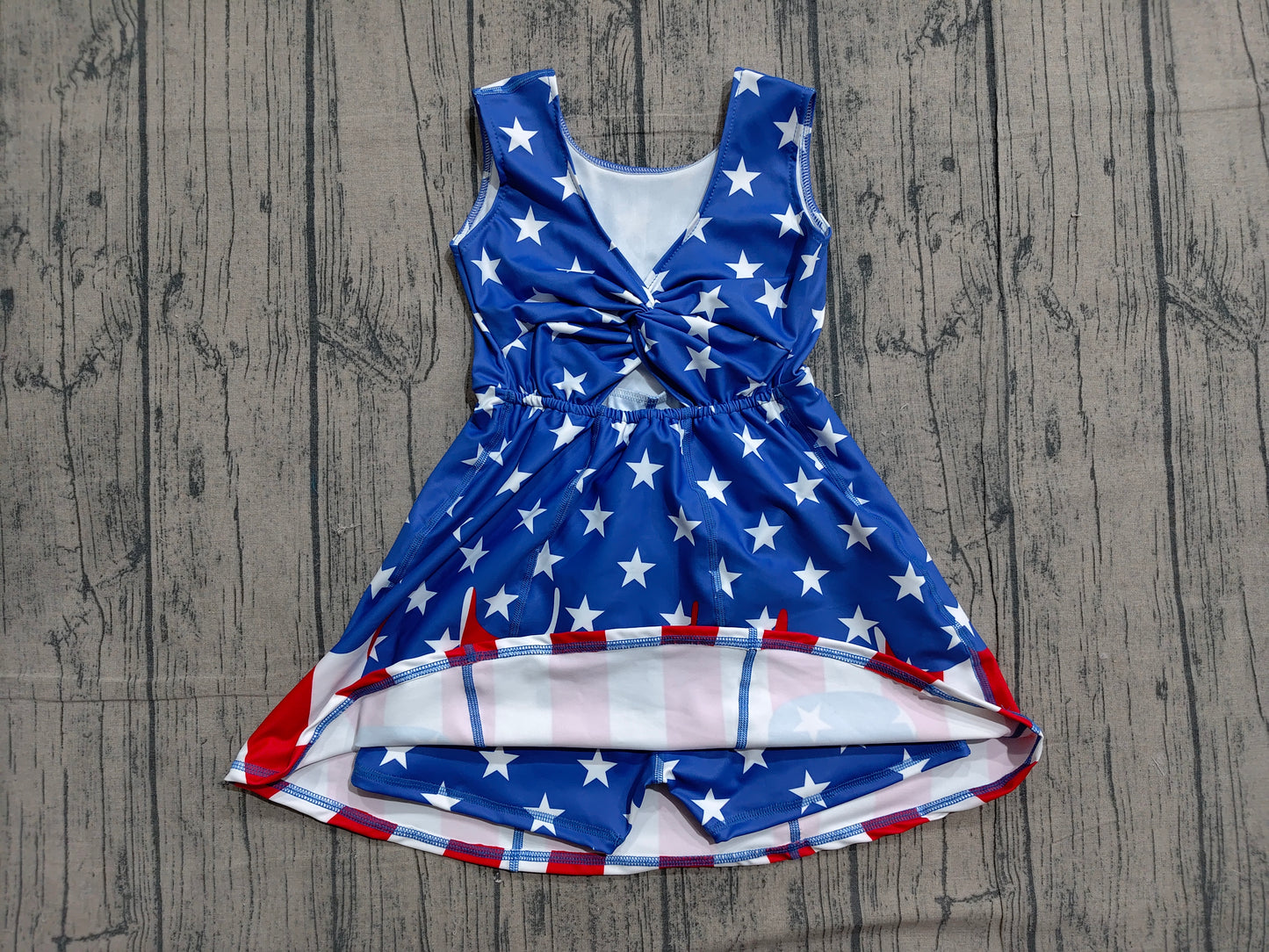 4.1 GSD3813 Sample No Moq Baby Girls Stars Stripe Yoga Active Short 4th of July Knee Length Dress Preorder