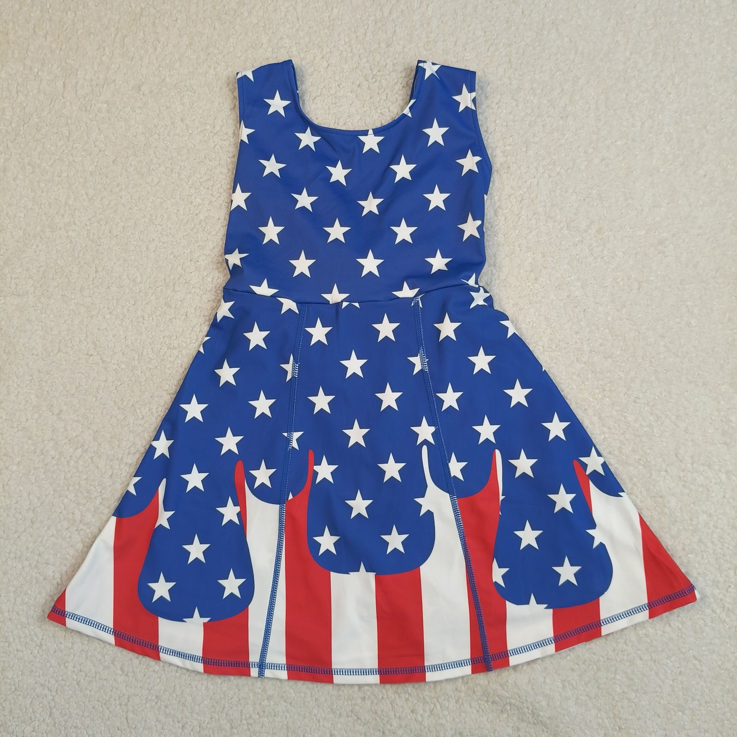 GSD3813 RTS NO MOQ （In stock ）Stars stripe ice cream sprinkle girls 4th of july athletic dress