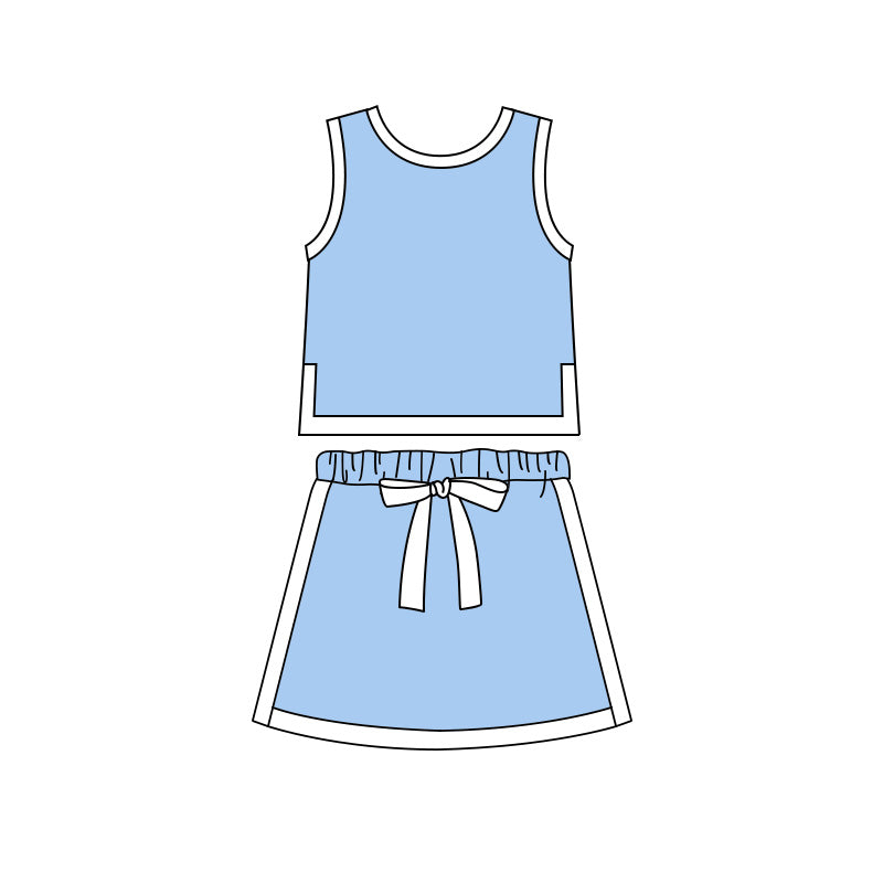 2.28 GSD3828 Pre order No Moq Cute Clothing For Girls Summer Blue Sleeveless Vest Top Skirt Shorts Clothes Sets