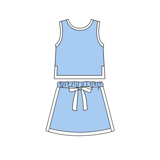 2.28 GSD3828 Pre order No Moq Cute Clothing For Girls Summer Blue Sleeveless Vest Top Skirt Shorts Clothes Sets