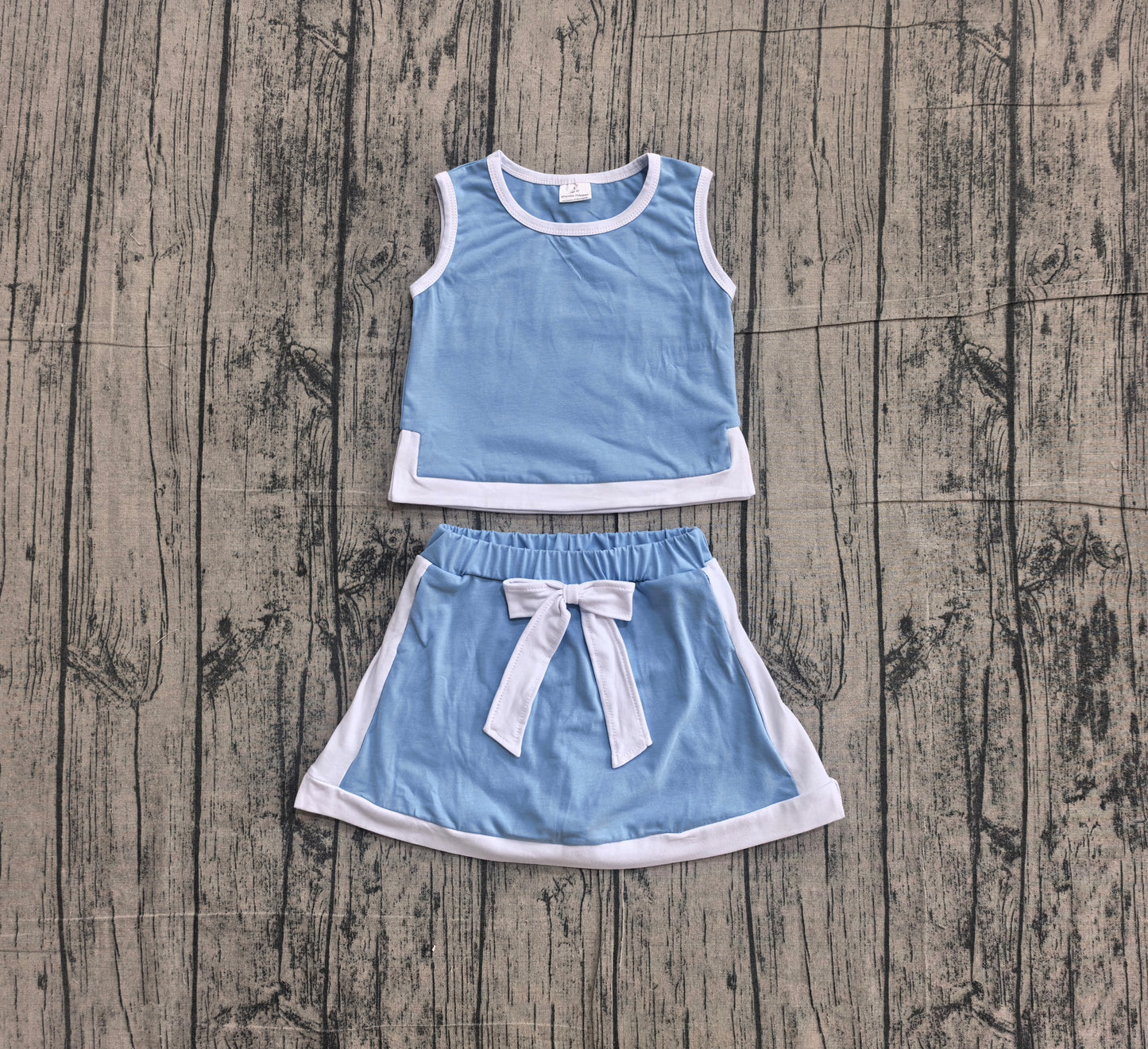 5.8 GGSD3828 Sample No Moq Baby Girls Blue Sleeveless Vest Top Skirt Shorts Clothes Sets