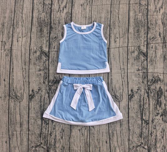 5.8 GGSD3828 Sample No Moq Baby Girls Blue Sleeveless Vest Top Skirt Shorts Clothes Sets