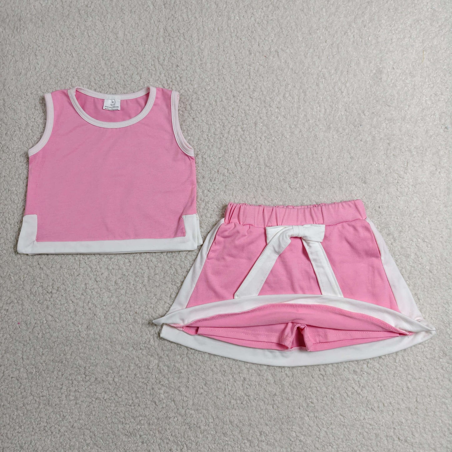 GSD3829 RTS NO MOQ （In stock）SPink cotton sleeveless top skorts kids girls outfits
