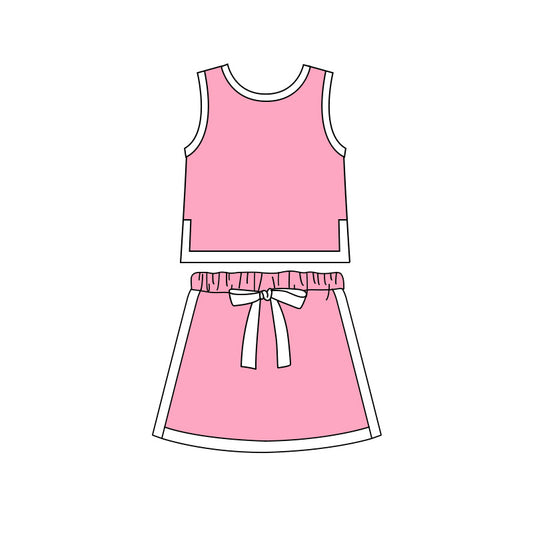 2.28 GSD3829 Pre order No Moq Cute Clothing For Girls Summer Pink Sleeveless Vest Top Skirt Shorts Clothes Sets