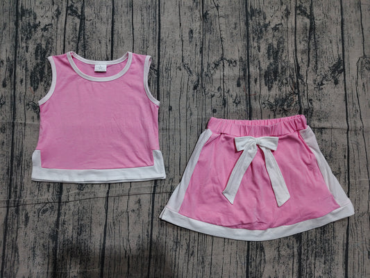 4.24 GSD3829  Sample No Moq Baby Girls Pink Sleeveless Vest Top Skirt Shorts Clothes Sets