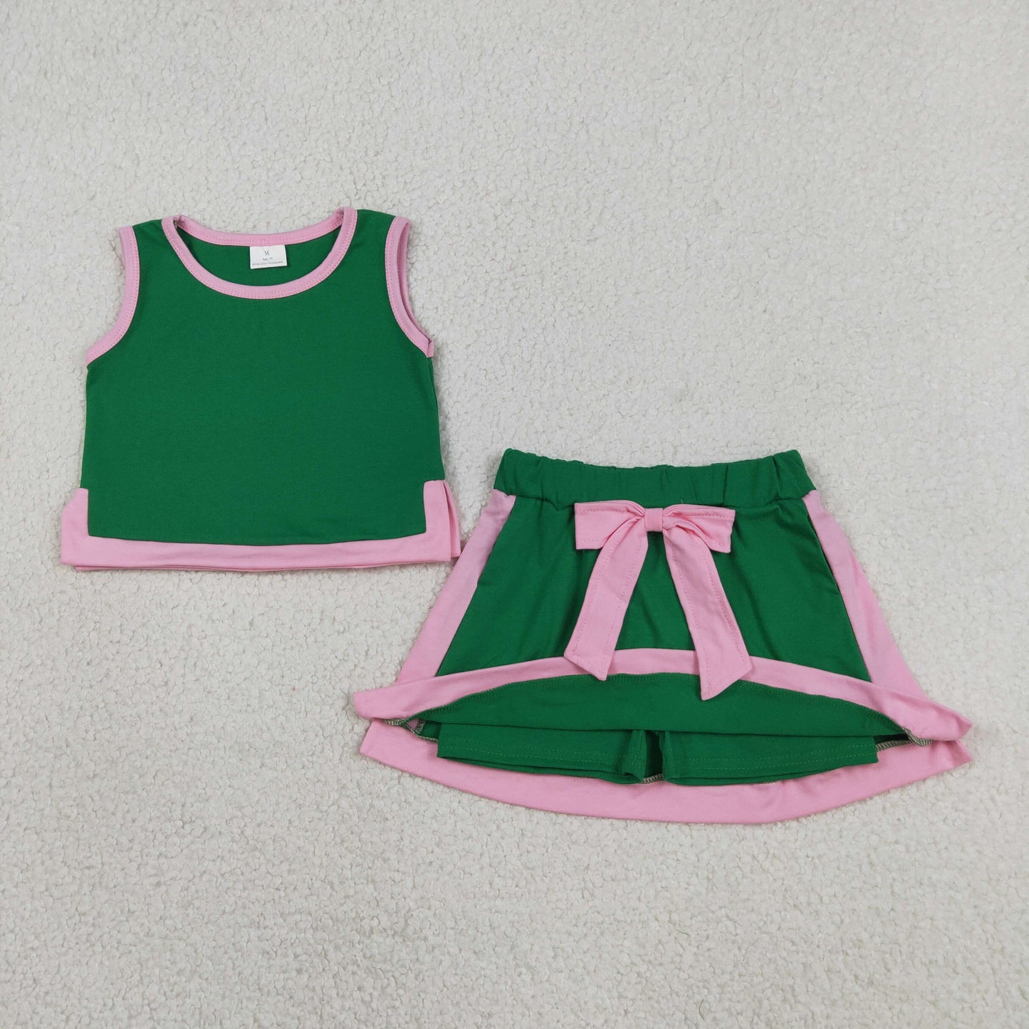GSD3830 RTS NO MOQ （In stock ）Green cotton sleeveless top skorts kids girls outfits  Reviews