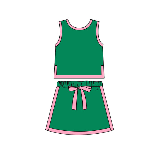 2.28 GSD3830 Pre order No Moq Cute Clothing For Girls Summer Green Sleeveless Vest Top Skirt Shorts Clothes Sets