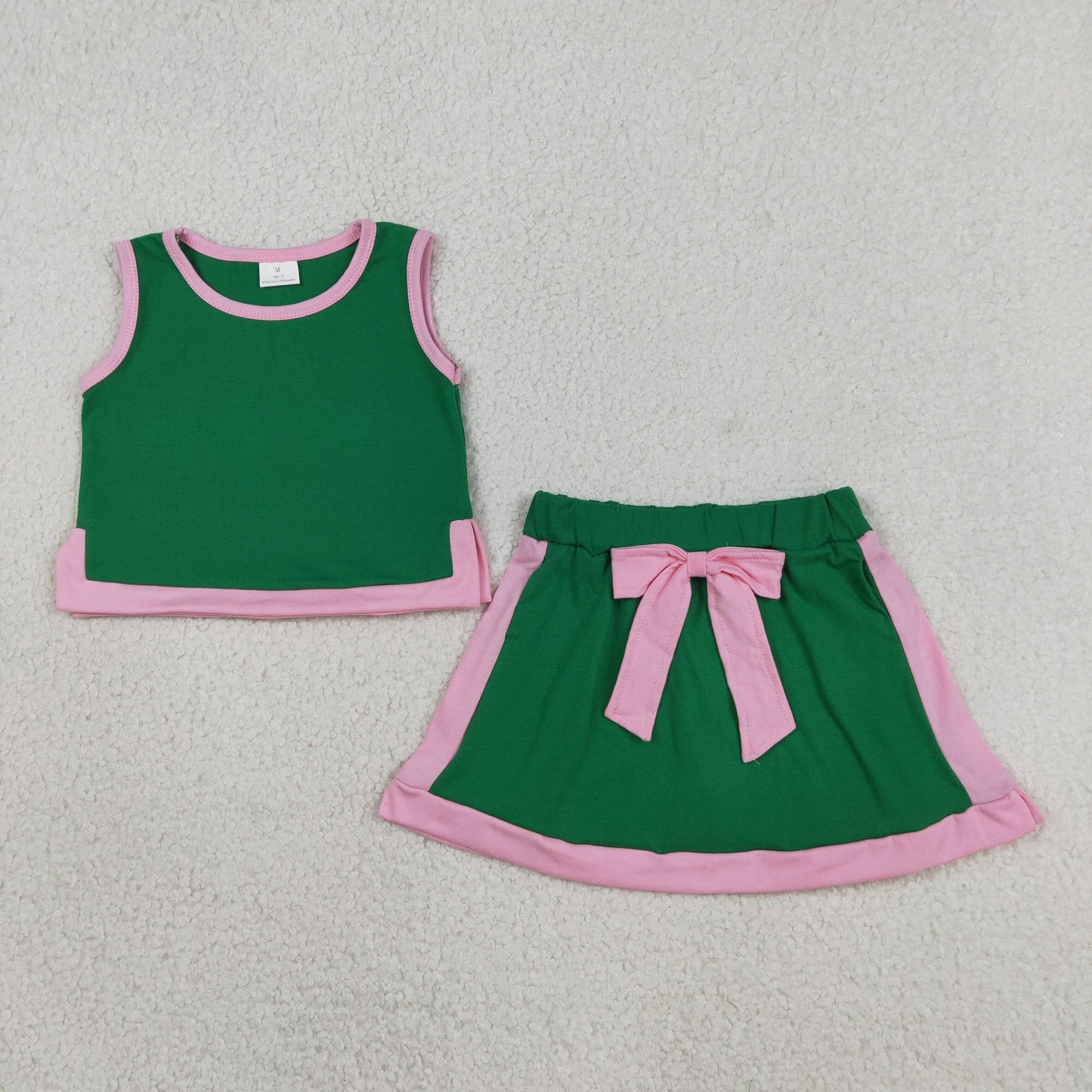 RTS Sibling Baby Girls Pink White Sleeveless Vest Top Skirt Shorts Clothes Sets