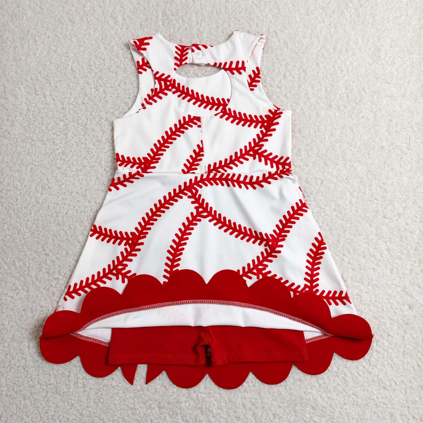 GSD3833 RTS NO MOQ （In stock）Baby Girls Baseball Bows Team Yoga Active Scallop Short Knee Length Dress