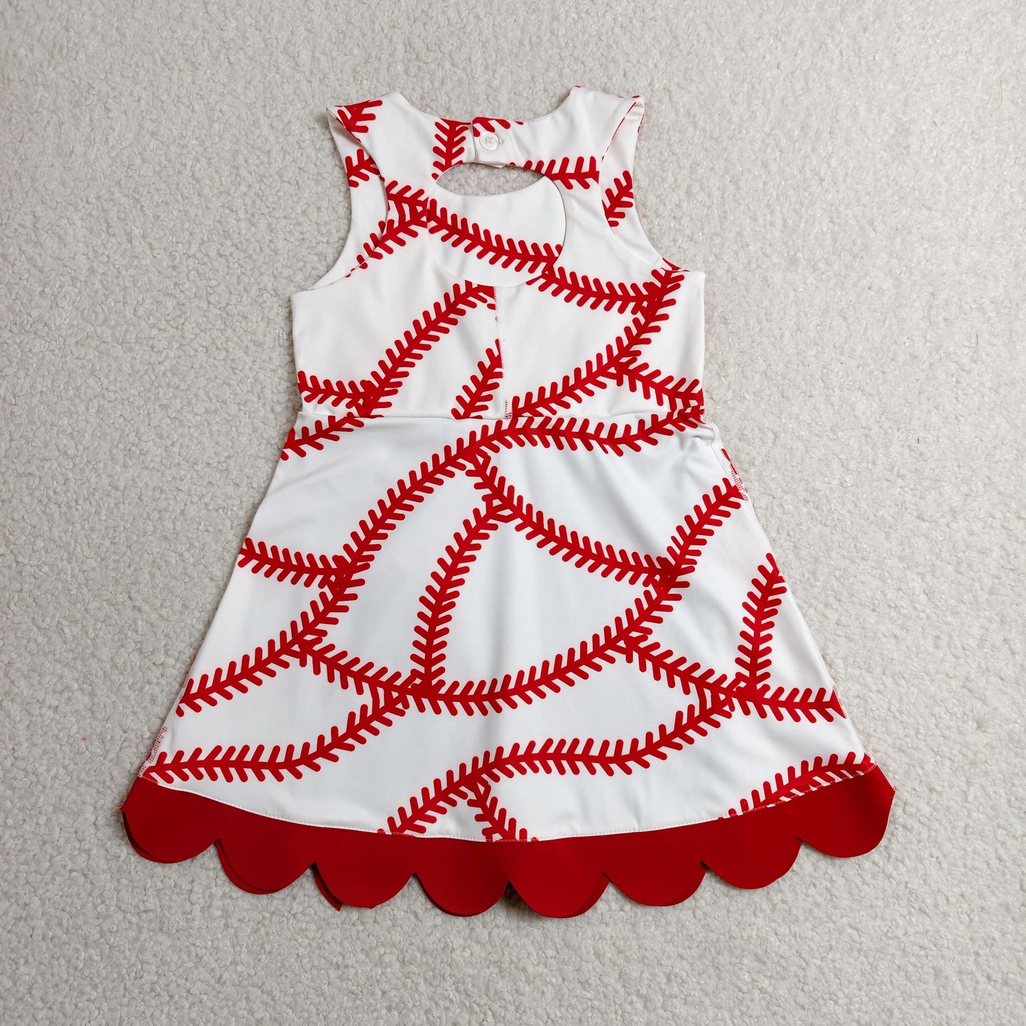 GSD3833 RTS NO MOQ （In stock）Baby Girls Baseball Bows Team Yoga Active Scallop Short Knee Length Dress
