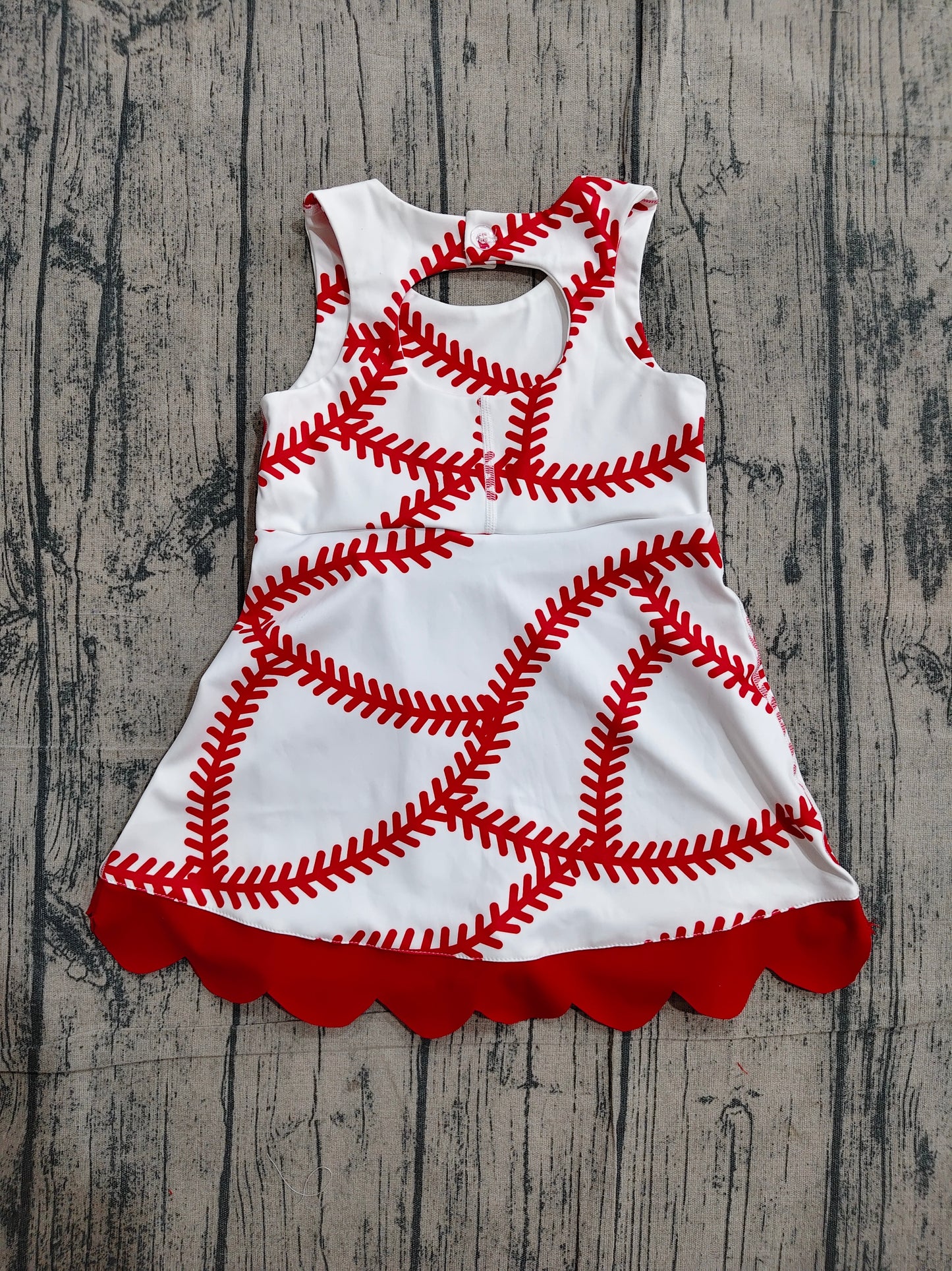 4.18 GSD3833 Sample No Moq Baby Girls Baseball Bows Team Yoga Active Scallop Short Knee Length Dress