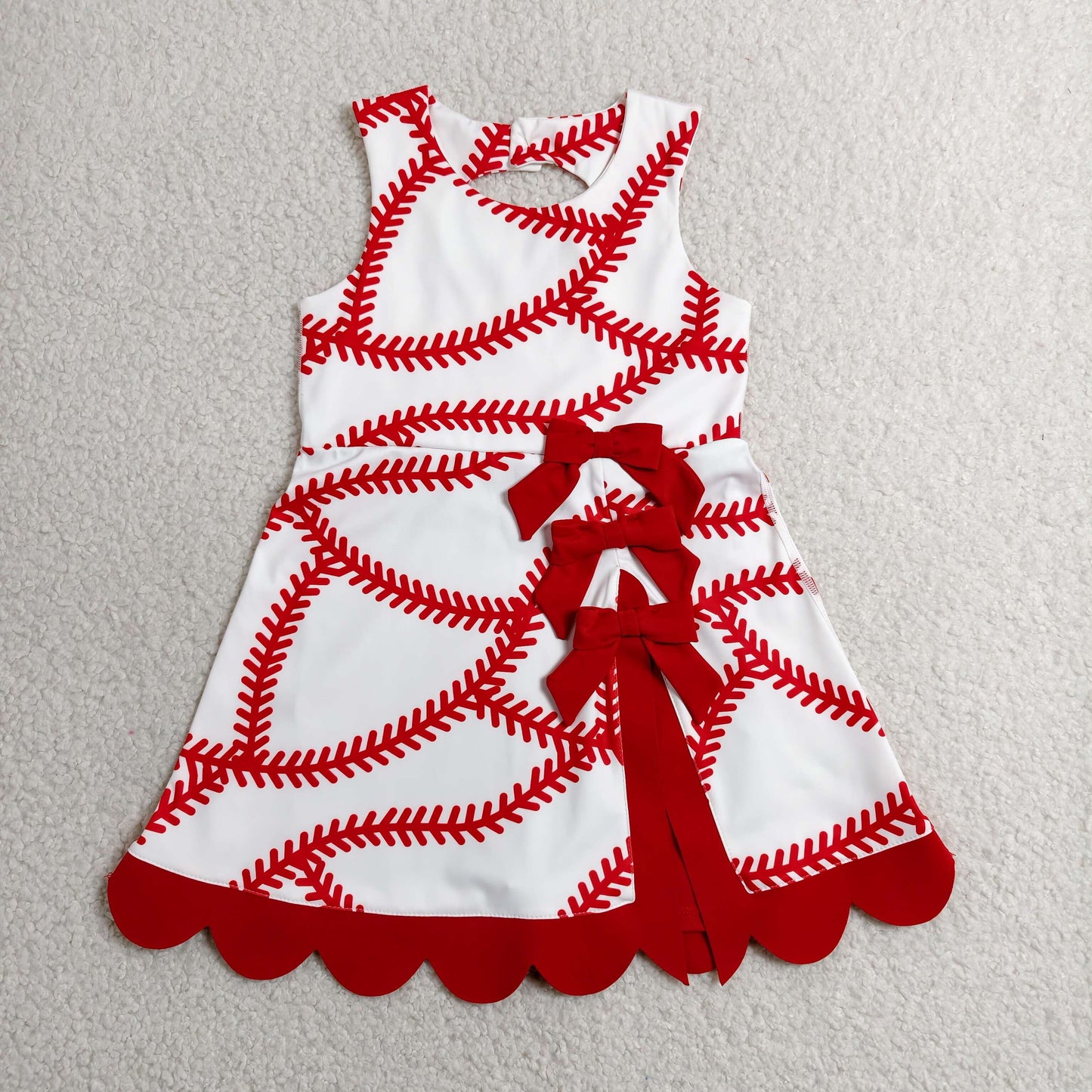 RTS Sibling Baby Girls Baseball Bows Team Yoga Active Short Scallop Knee Length Dress