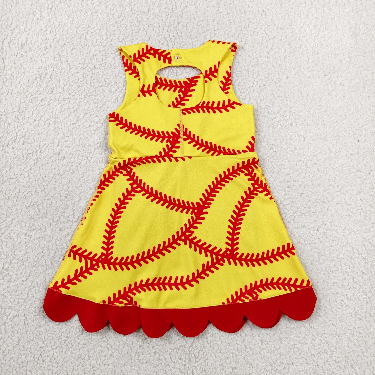 GSD3834 RTS NO MOQ （In stock）Sleeveless softball bow scallop girls athletic dresses