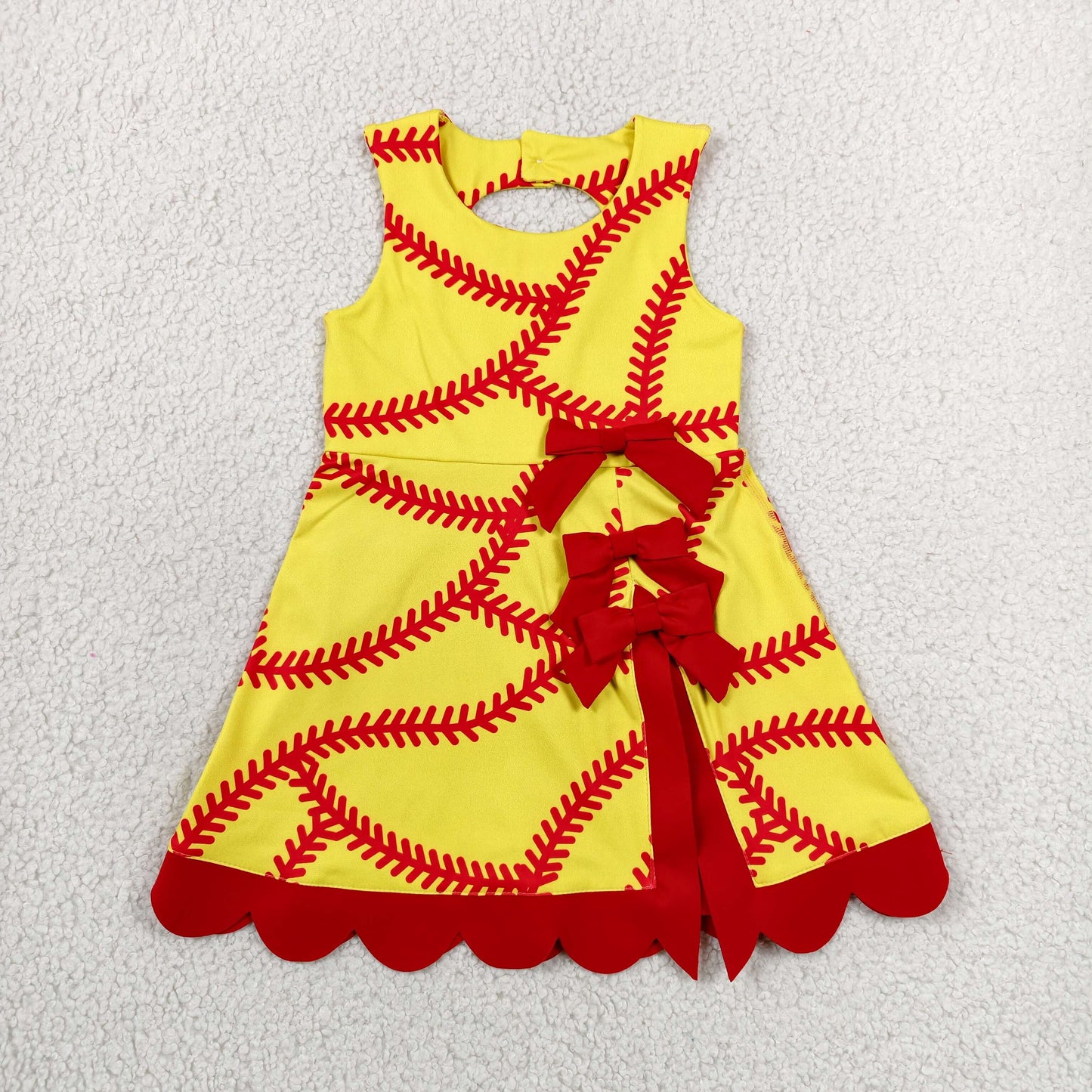 GSD3834 RTS NO MOQ （In stock）Sleeveless softball bow scallop girls athletic dresses
