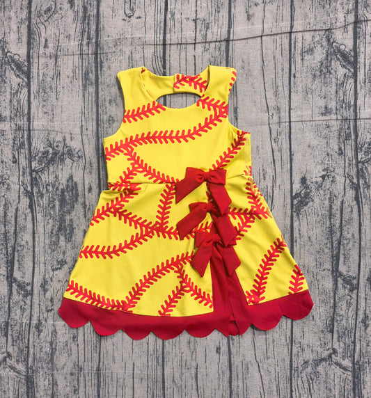 4.1 GSD3834 Sample No Moq Baby Girls Softball Bows Team Yoga Active Scallop Short Knee Length Dress Preorder
