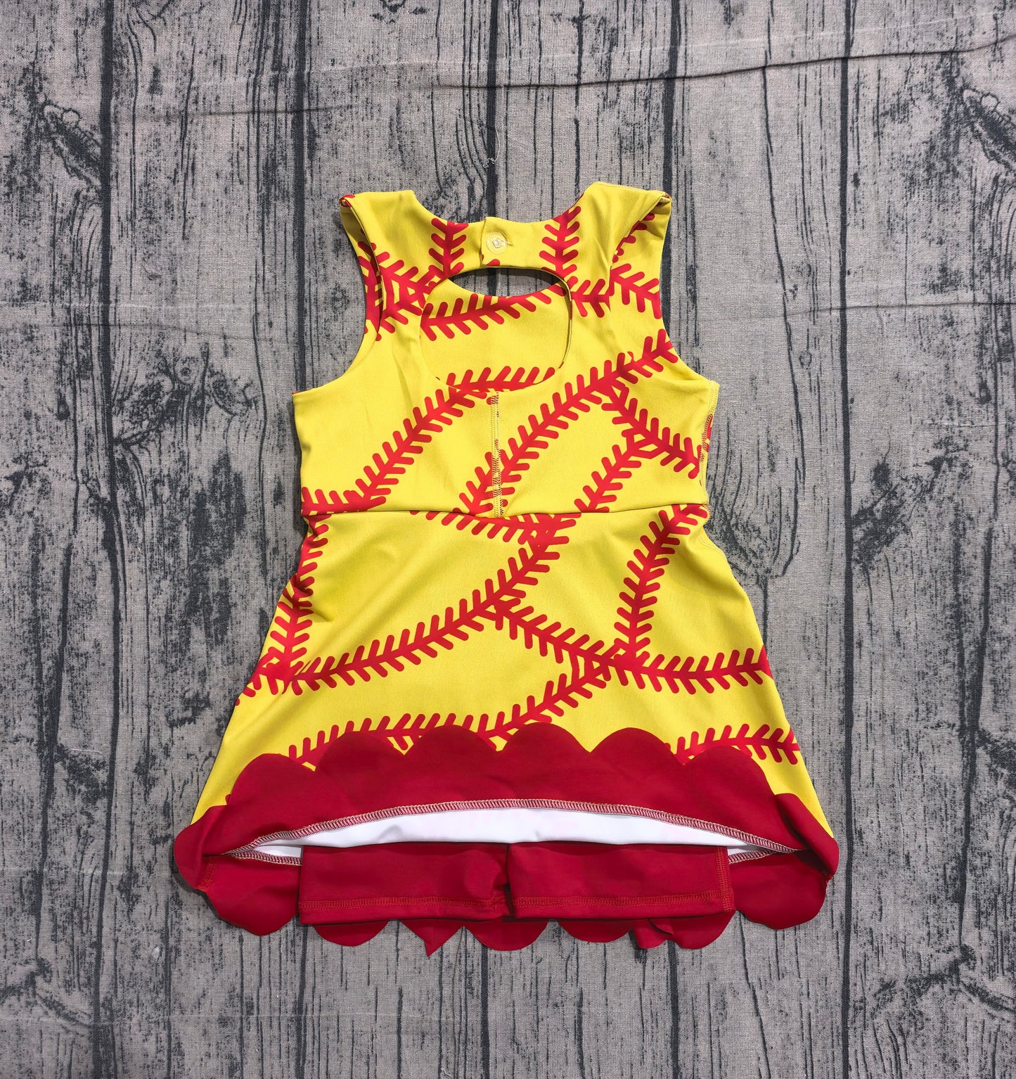 4.1 GSD3834 Sample No Moq Baby Girls Softball Bows Team Yoga Active Scallop Short Knee Length Dress Preorder