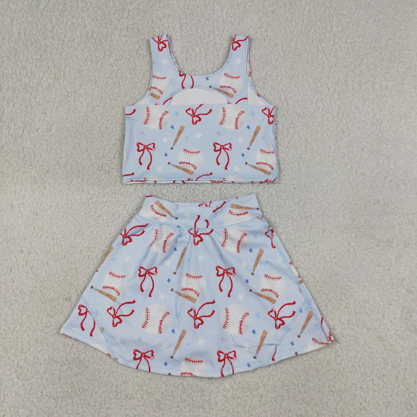 4.11 GSD3835 RTS NO MOQ （In stock ）Sleeveless baseball bow kids girls summer activewear set