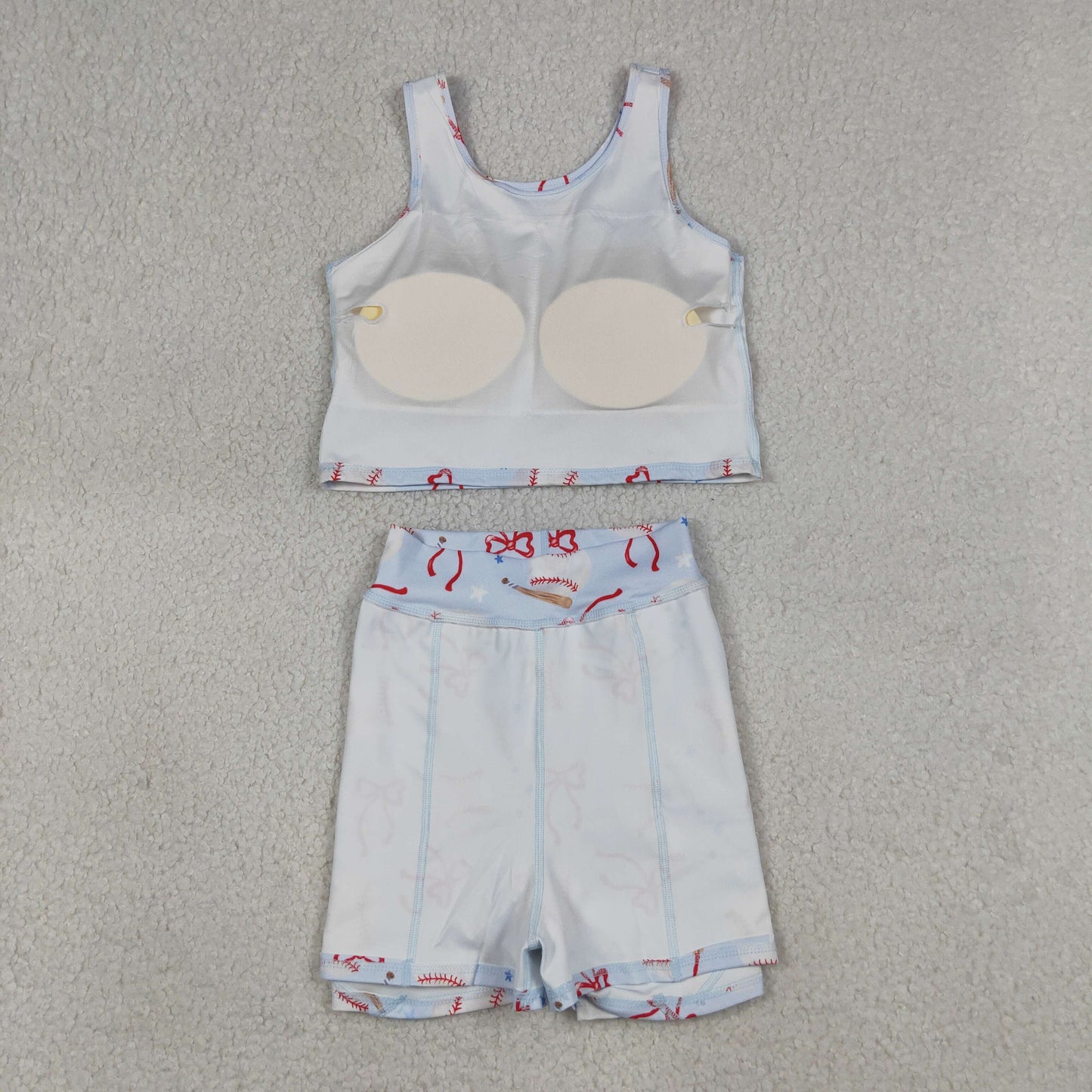 4.11 GSD3835 RTS NO MOQ （In stock ）Sleeveless baseball bow kids girls summer activewear set
