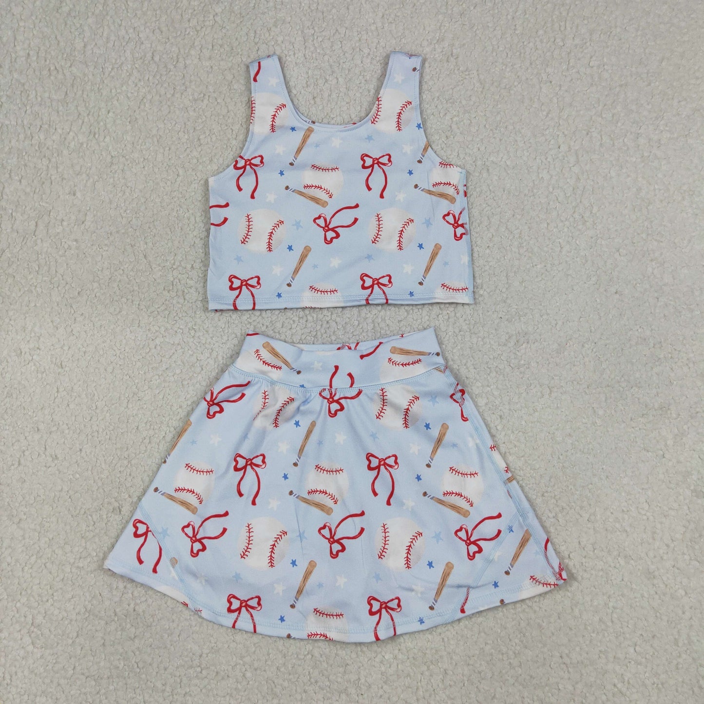 4.11 GSD3835 RTS NO MOQ （In stock ）Sleeveless baseball bow kids girls summer activewear set