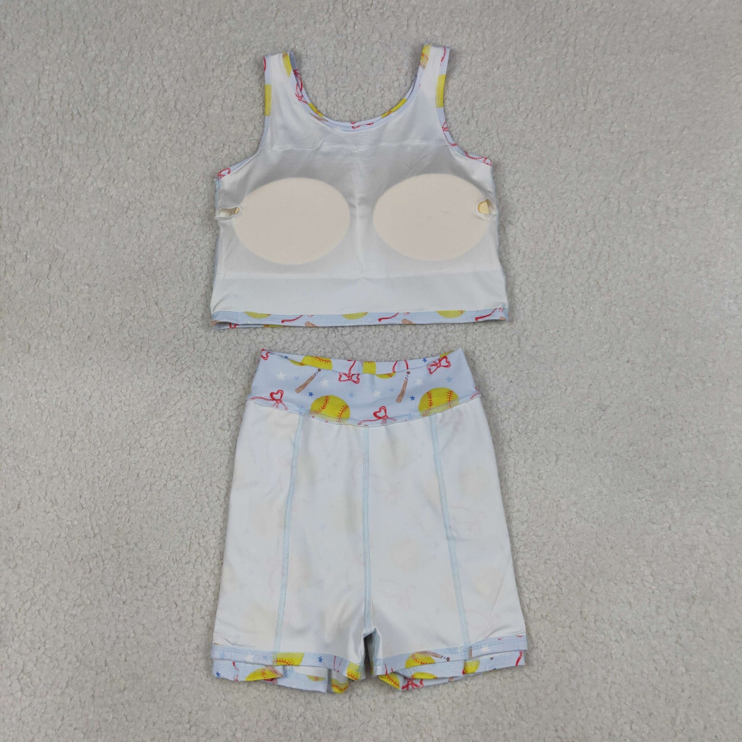 4.13 GSD3836 RTS NO MOQ （In stock）Sleeveless softball bow kids girls summer activewear set
