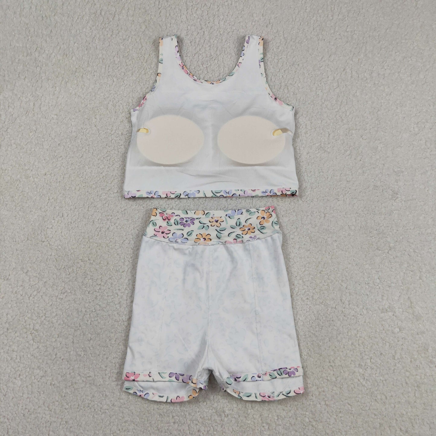 GSD3838 RTS NO MOQ （In stock ）Sleeveless floral kids girls summer activewear set