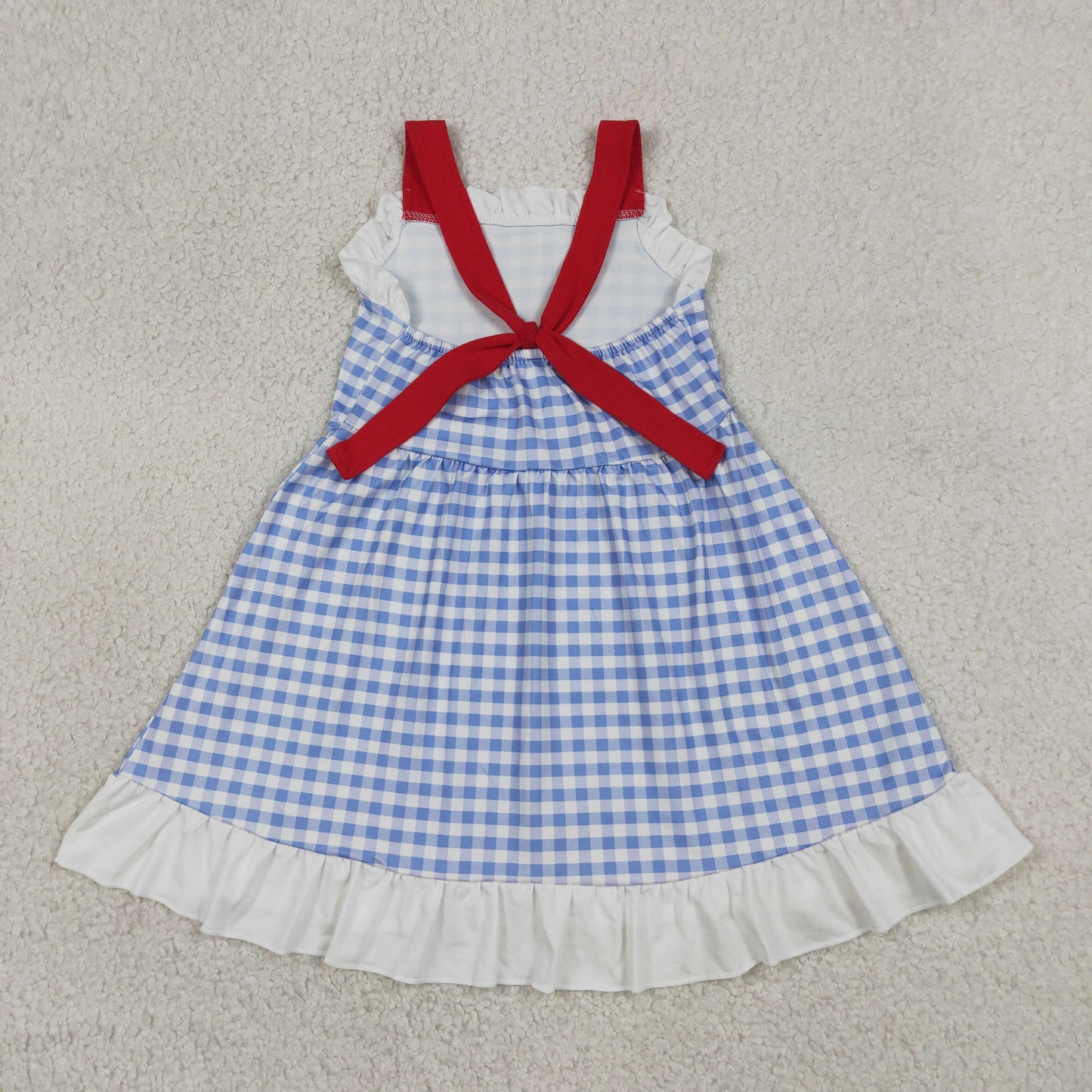 GSD3843 RTS NO MOQ （In stock）Straps white ruffle plaid kids girls summer dresses