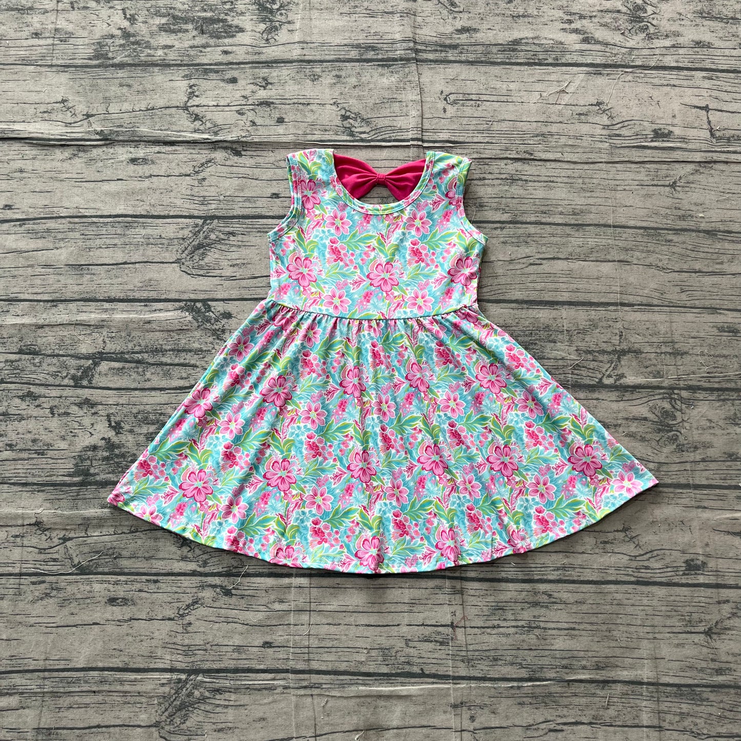 5.4 GSD3863 Sample No Moq Baby Girls Sleeveless Watercolor Flowers Knee Length Dresses