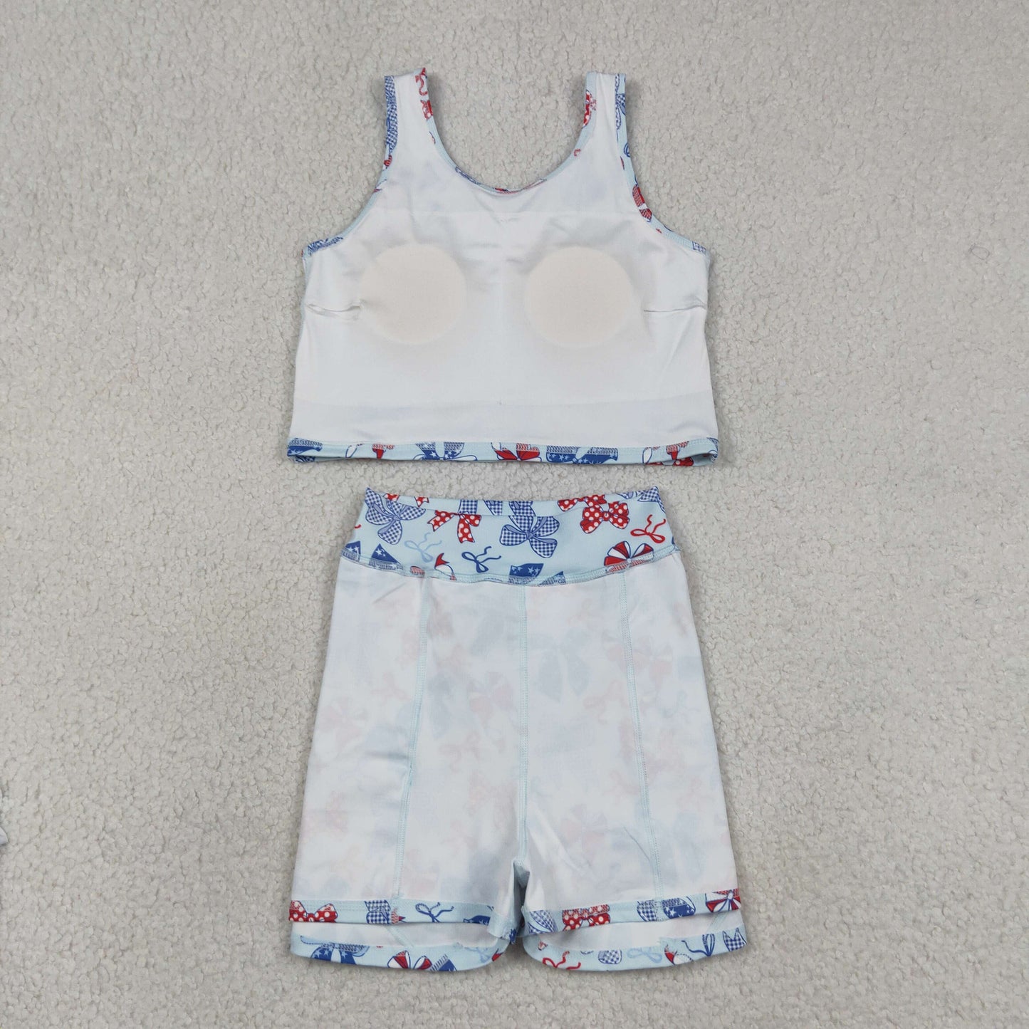 GSD3874RTS NO MOQ （In stock ） Baby Girls Red Blue Bows Vests Skirt Short Yoga Active 4th of July Clothes