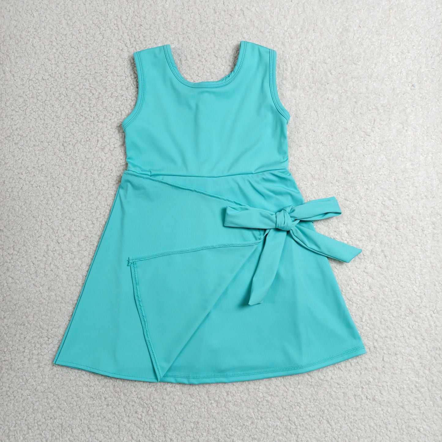 GSD3876 RTS NO MOQ （In stock）Solid sleeveless bow kids girls athletic dresses