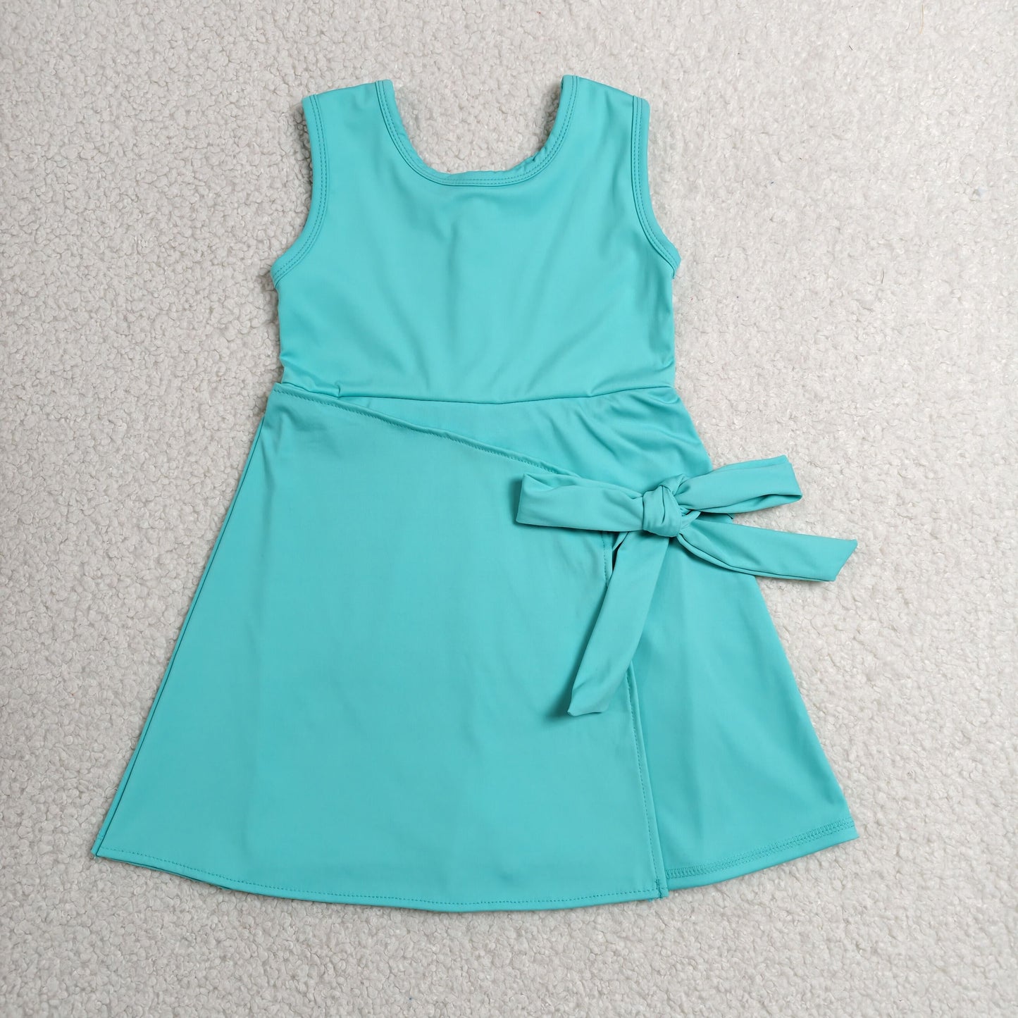 GSD3876 RTS NO MOQ （In stock）Solid sleeveless bow kids girls athletic dresses